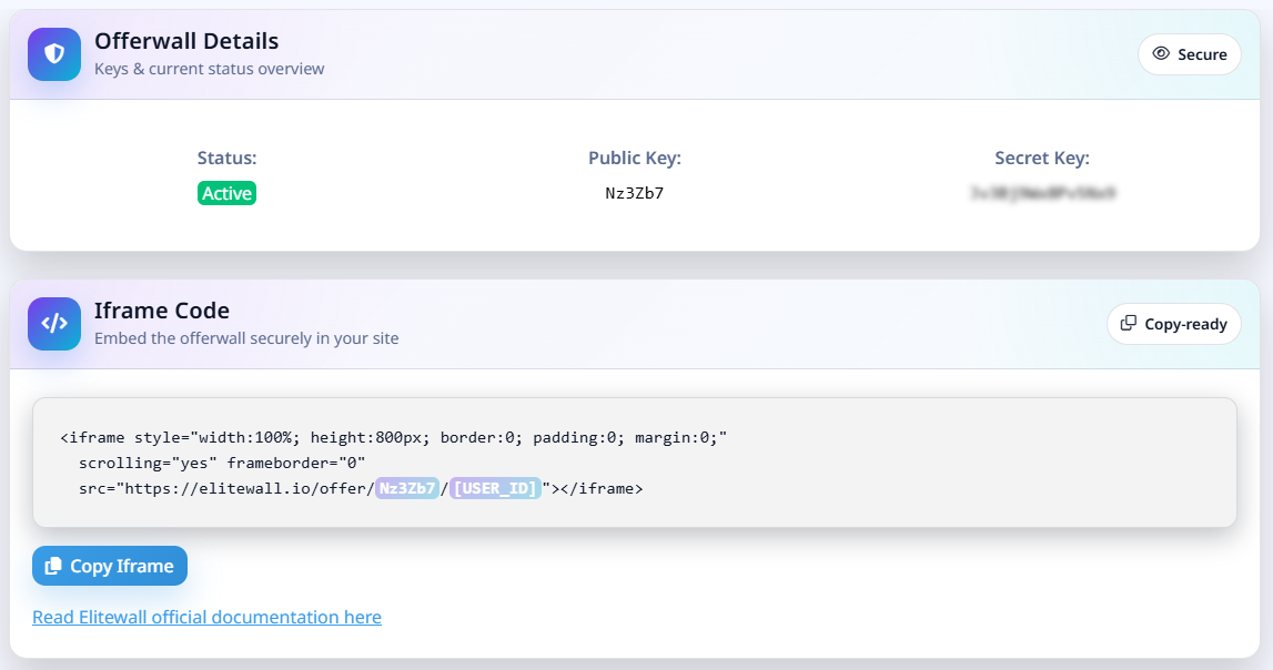 Offerwall integration HTML code